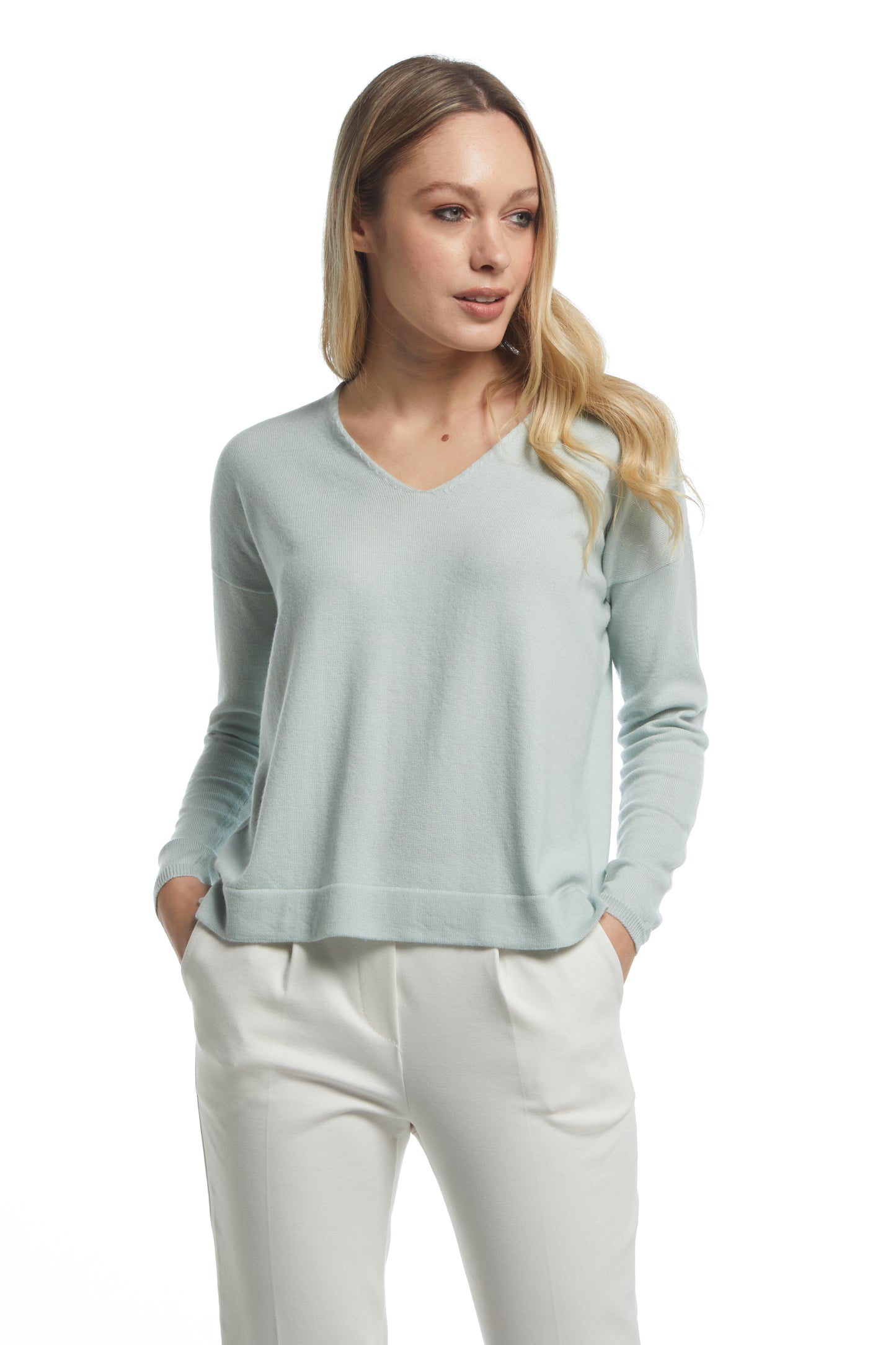 Maglia over scollo a V - Verde Acqua