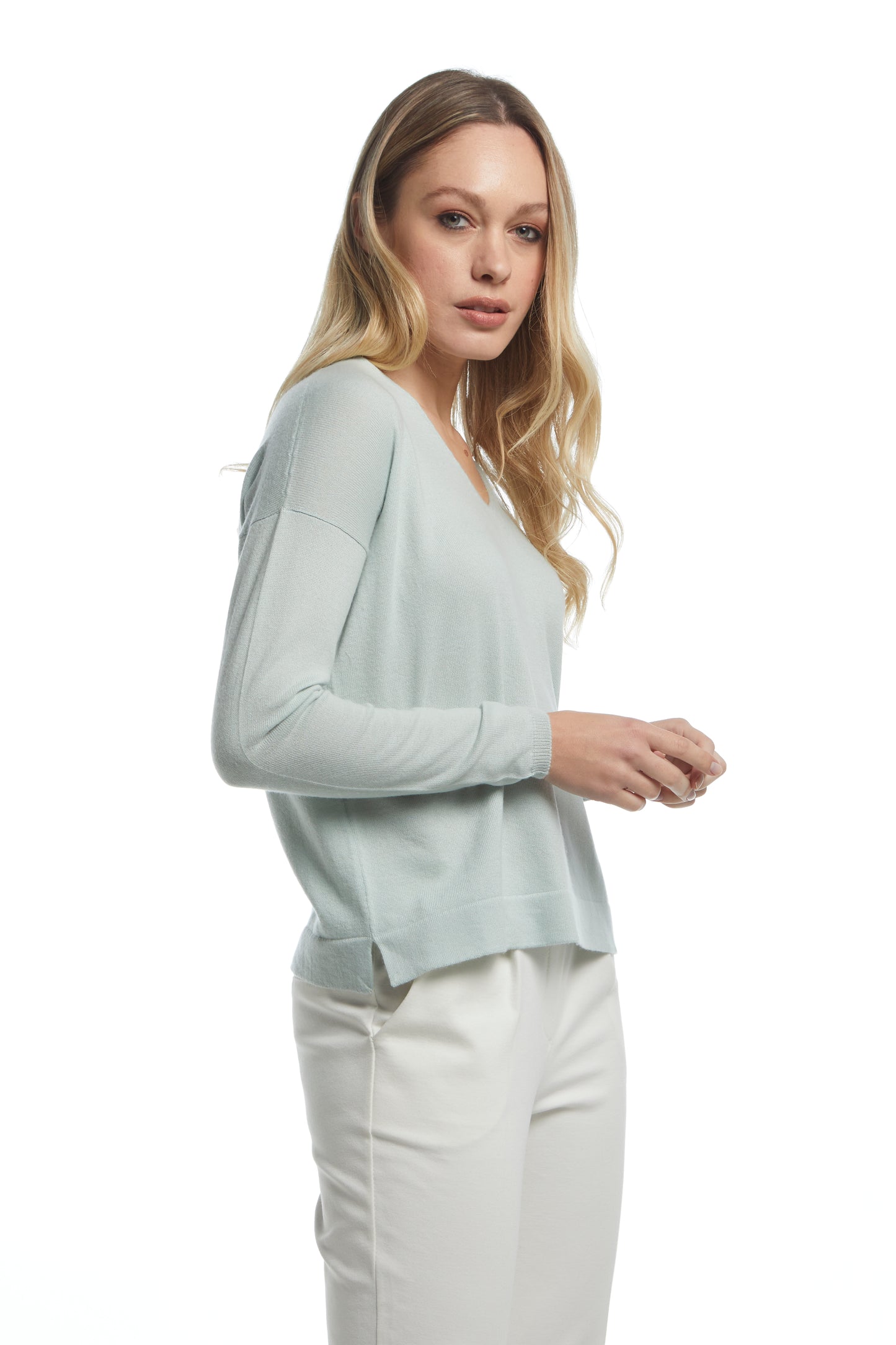 Maglia over scollo a V - Verde Acqua