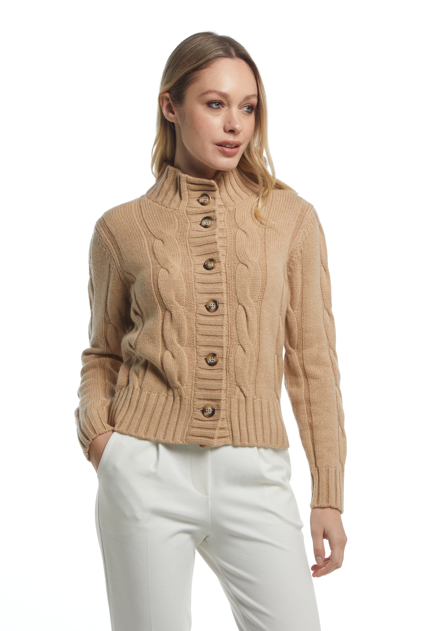 Cardigan corto trecce - Cammello