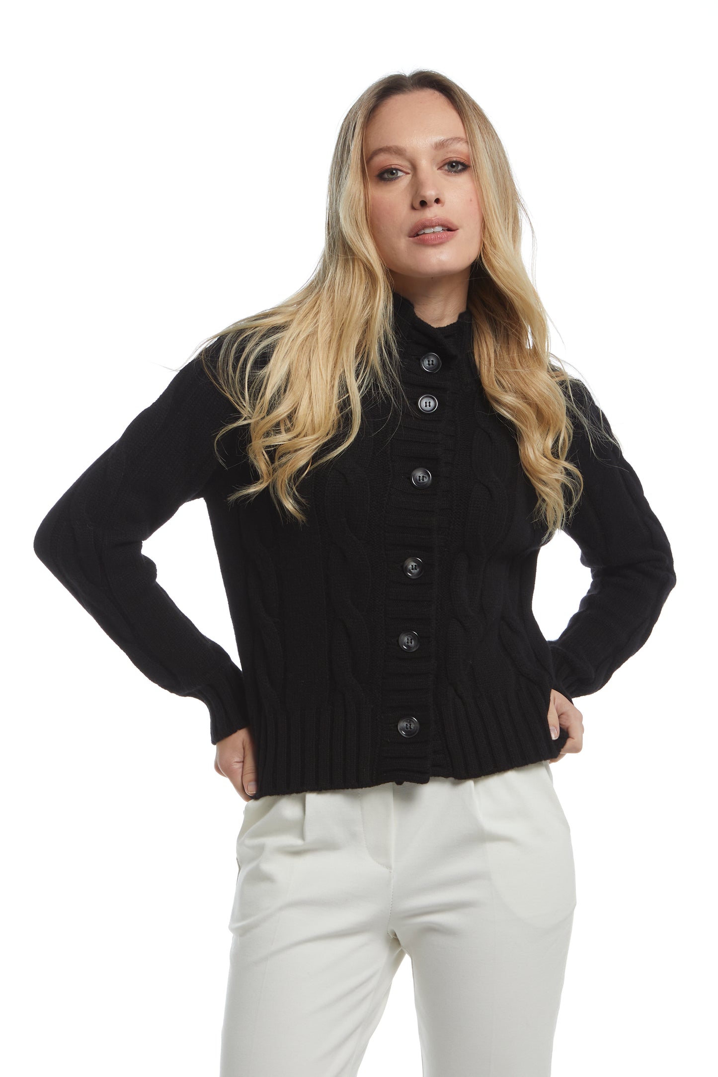 Cardigan corto trecce - Nero