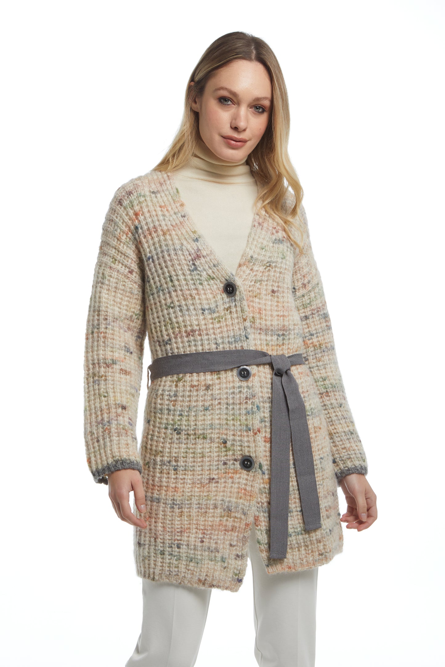 Cardigan over costa inglese con cinta - Stampato