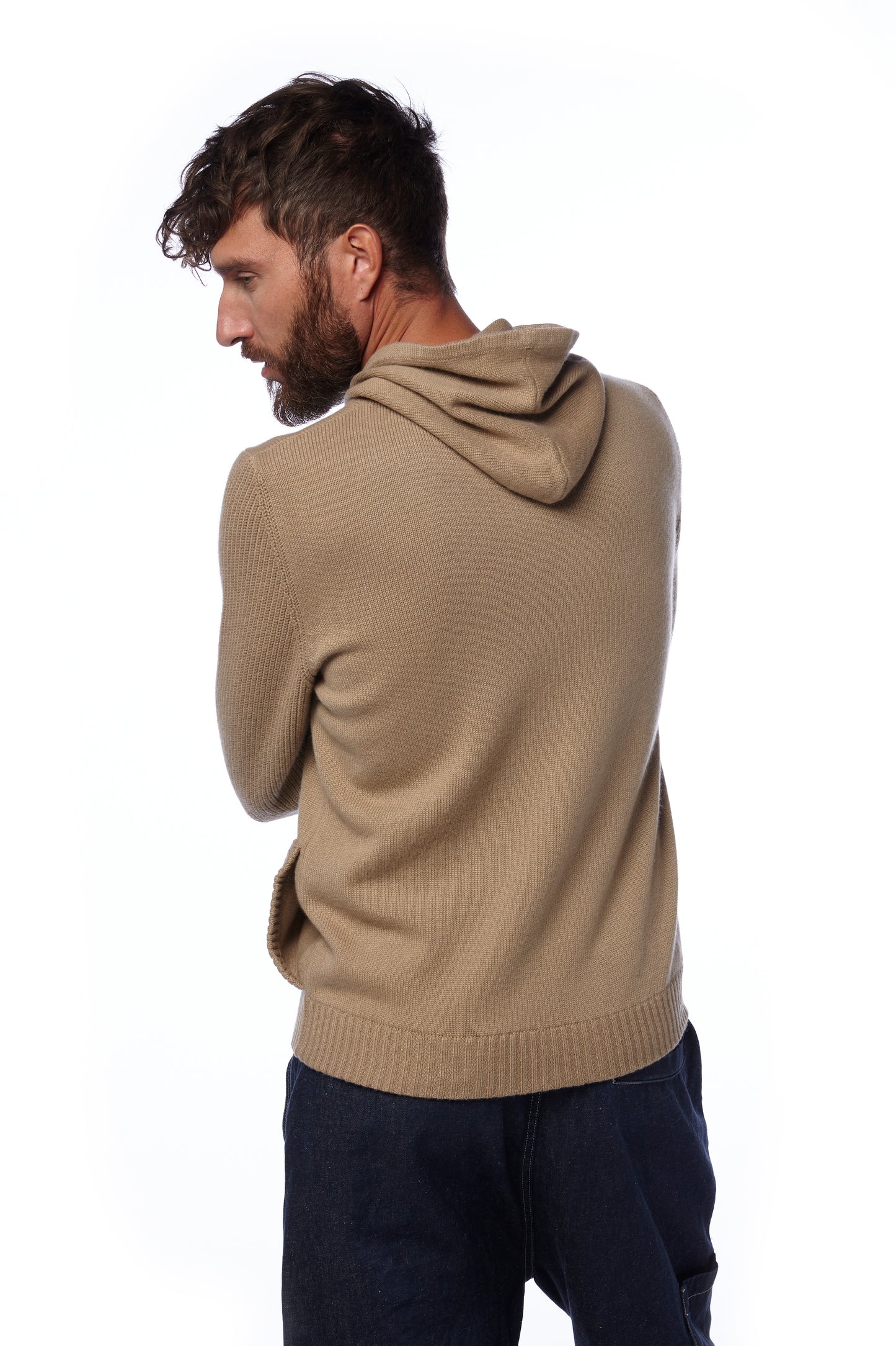 Felpa zip con cappuccio - Cammello