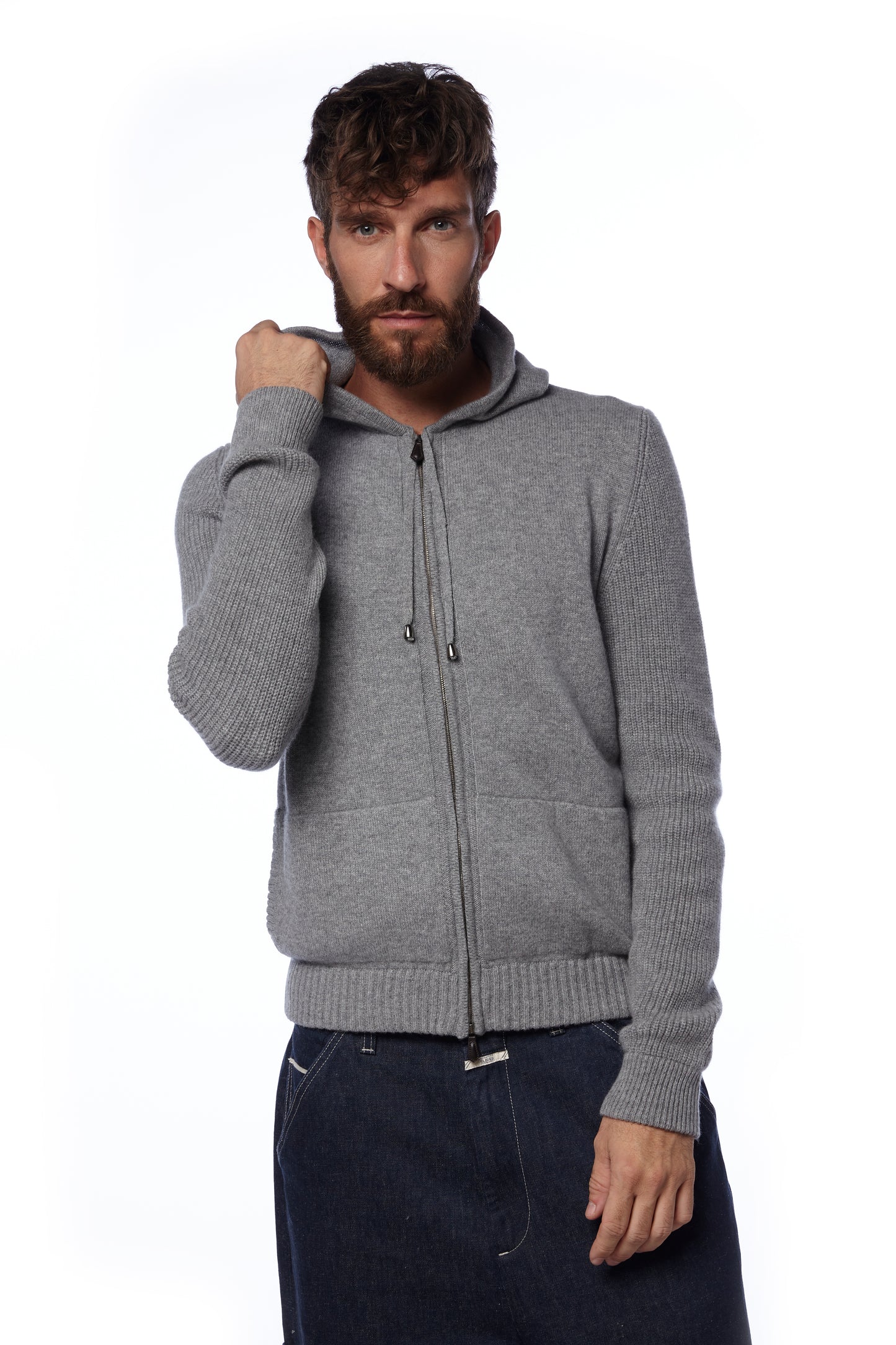 Felpa zip con cappuccio - Grigio