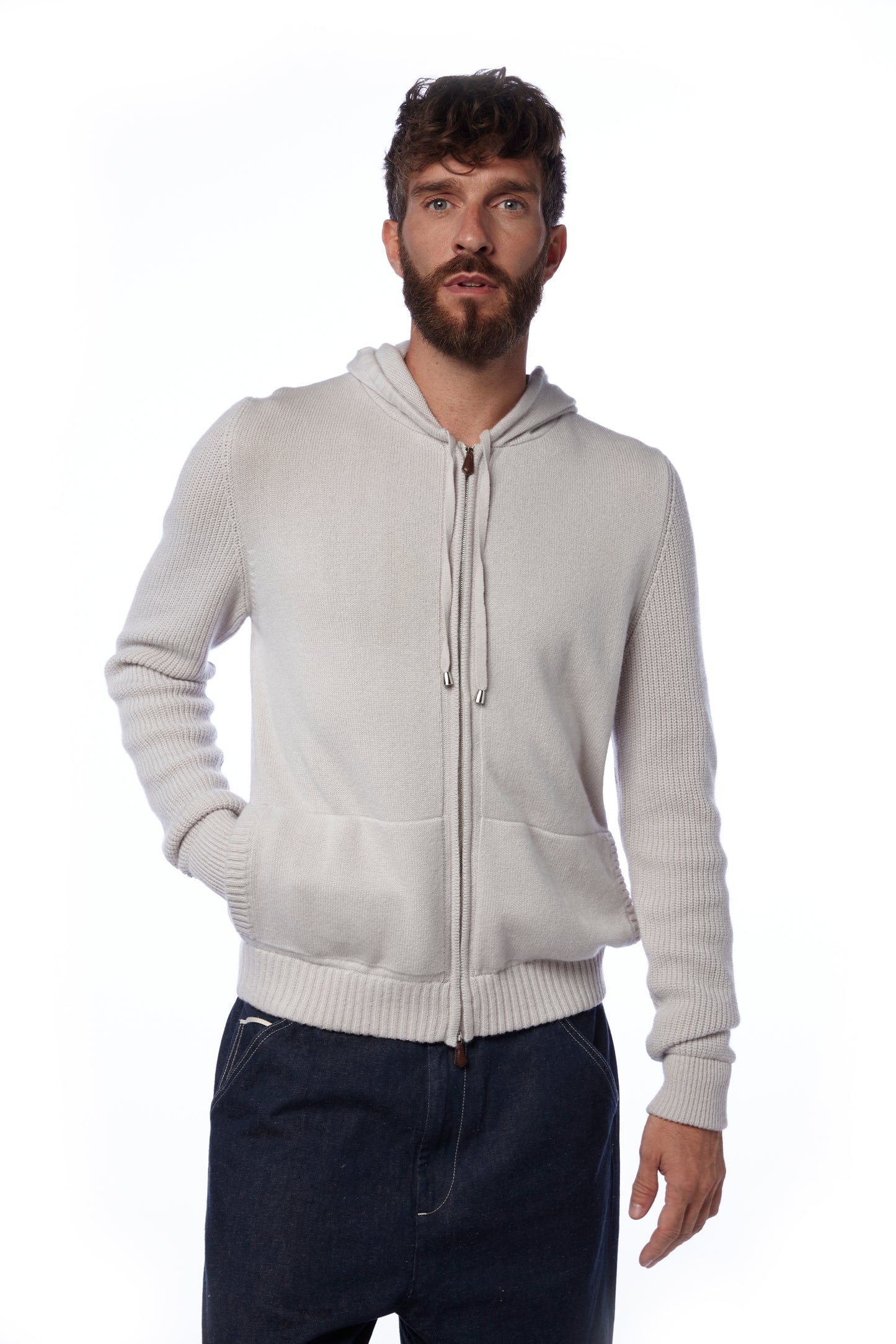 Felpa zip con cappuccio - Perla chiaro