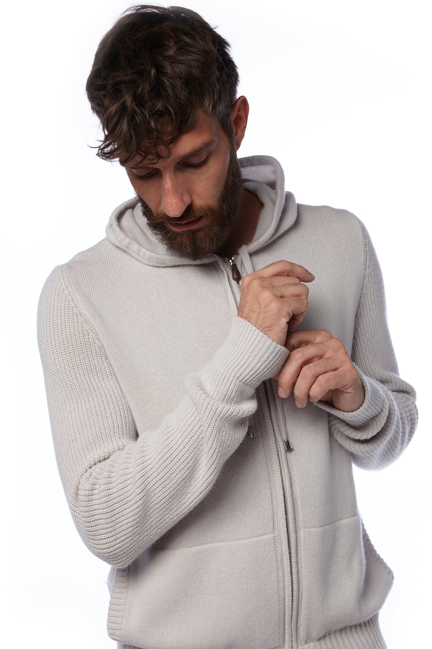 Felpa zip con cappuccio - Perla chiaro