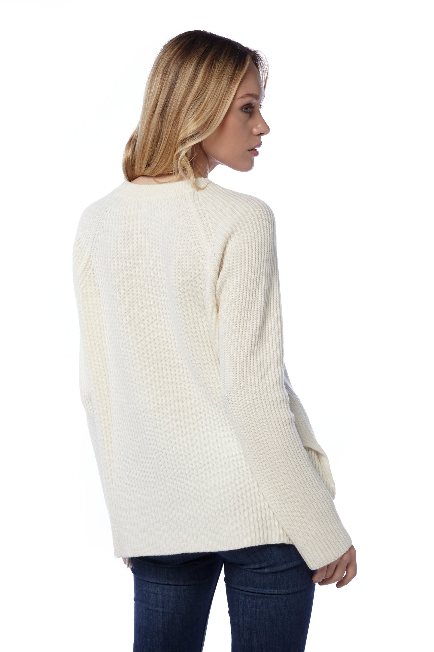 Maglia costa inglese con spacchi laterali - Bianca