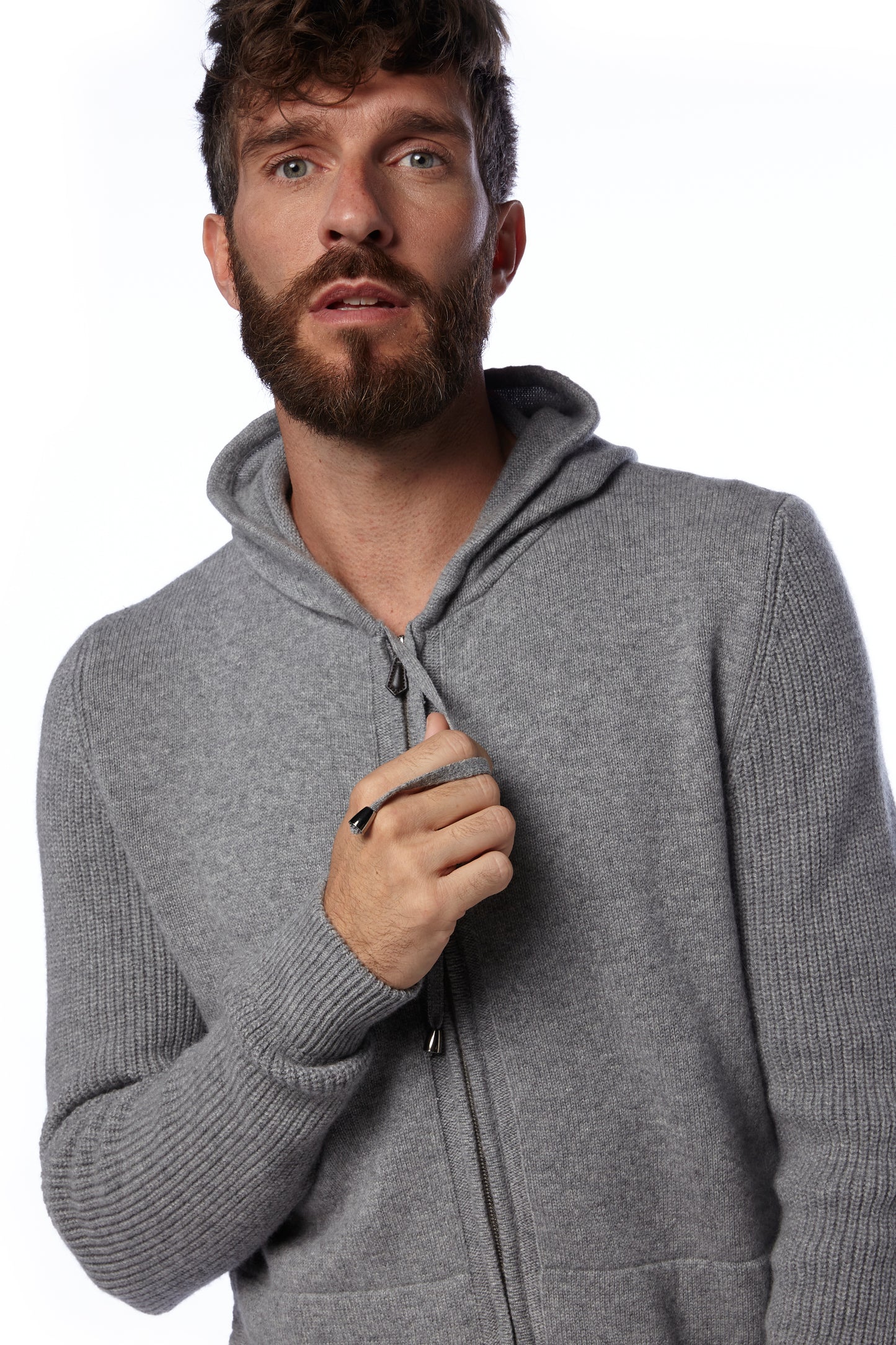 Felpa zip con cappuccio - Grigio
