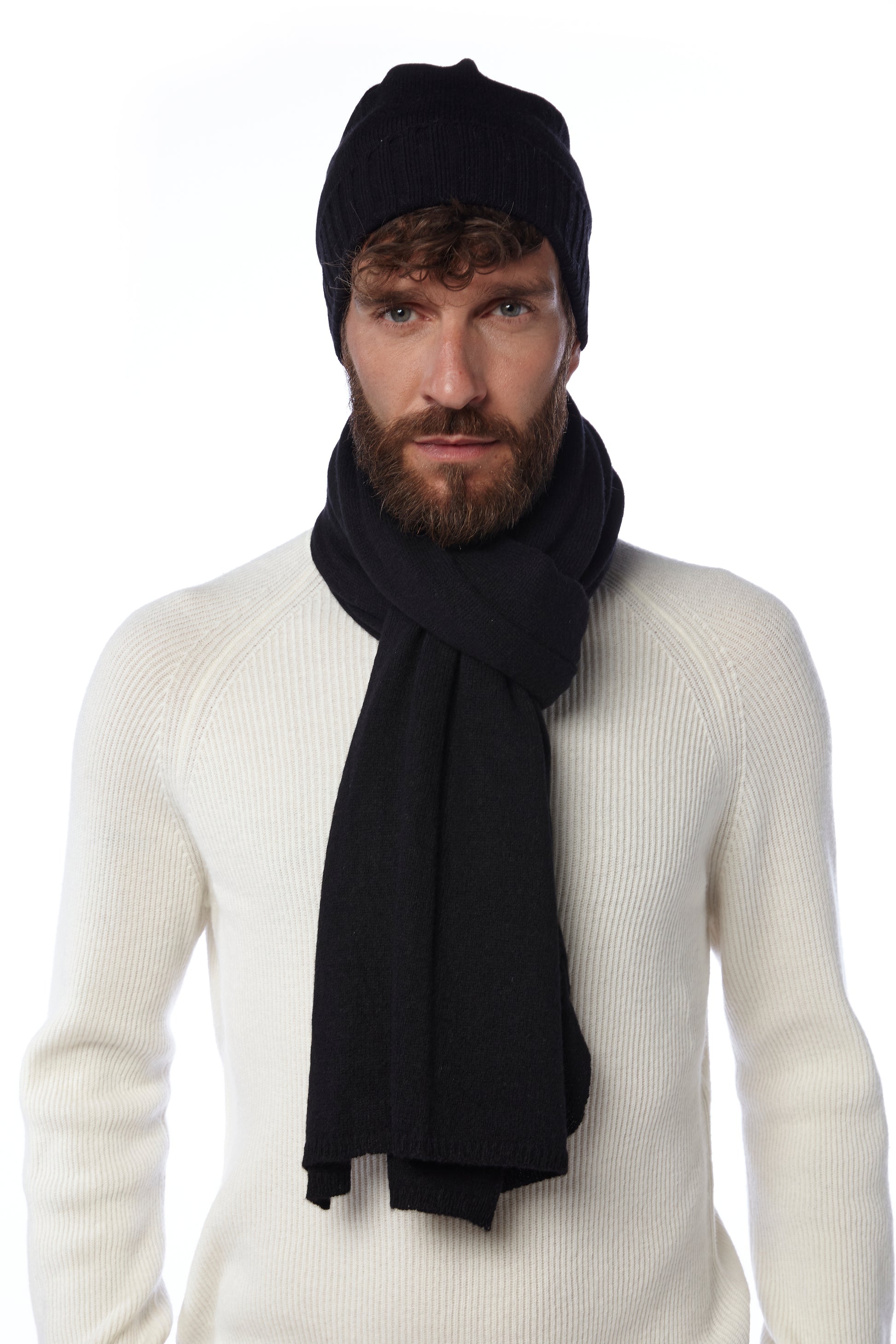Puro Cashmere Sciarpa Nera Uomo Cashmere Maxi Sciarpa Nera