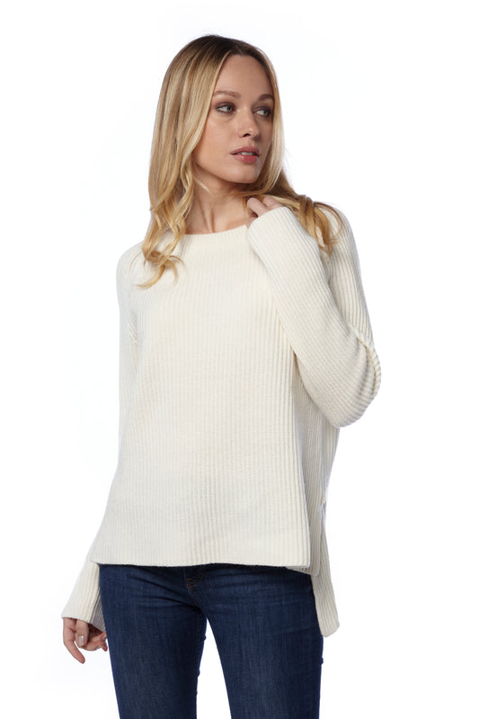Maglia costa inglese con spacchi laterali - Bianca