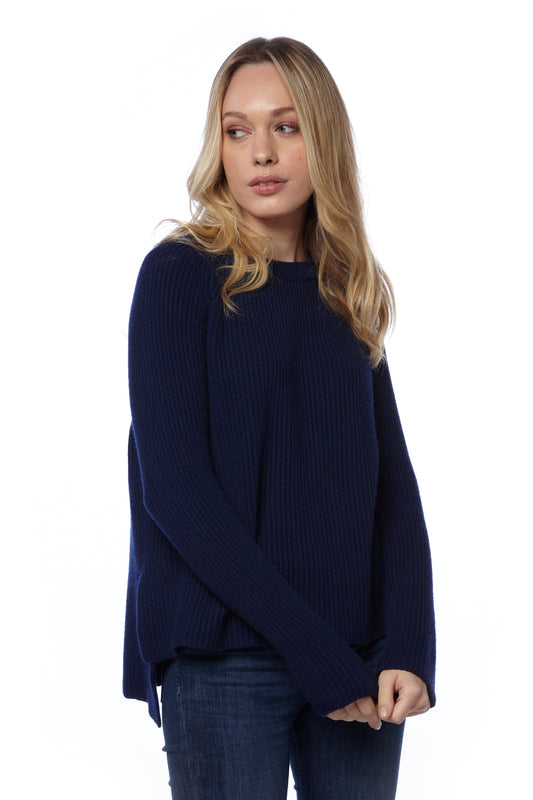 Maglia costa inglese con spacchi laterali - Blu